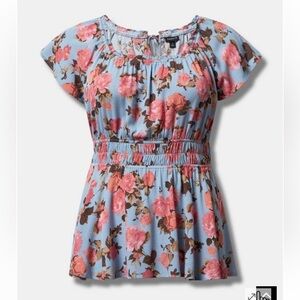 Euc torrid size 3 (22/24) Gauze Babydoll top blue and pink floral